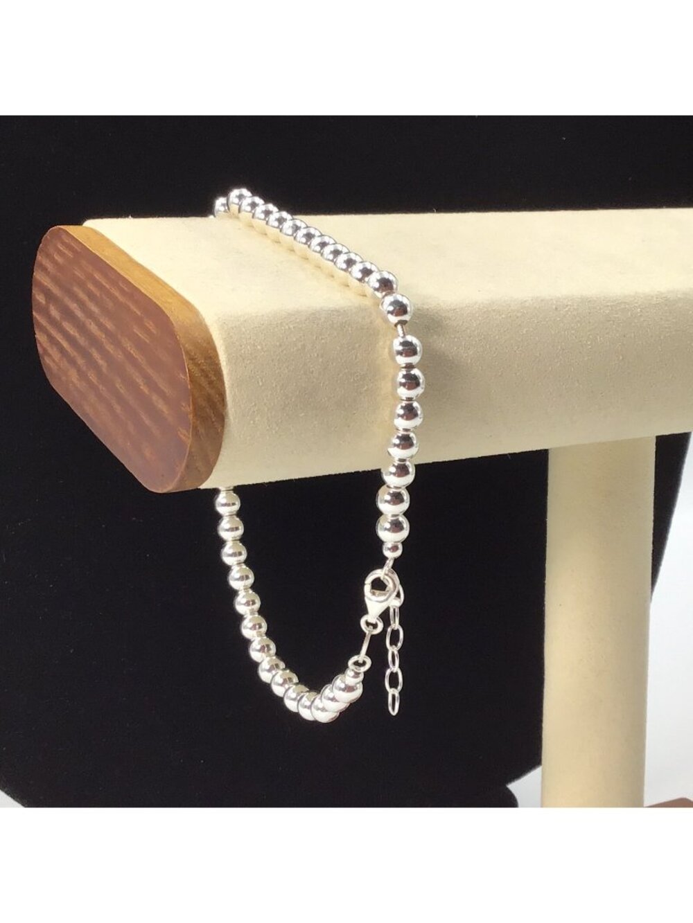 Sterling Silver Beads Anklet/Bracelet Wire Strung 9” 5mm Wide